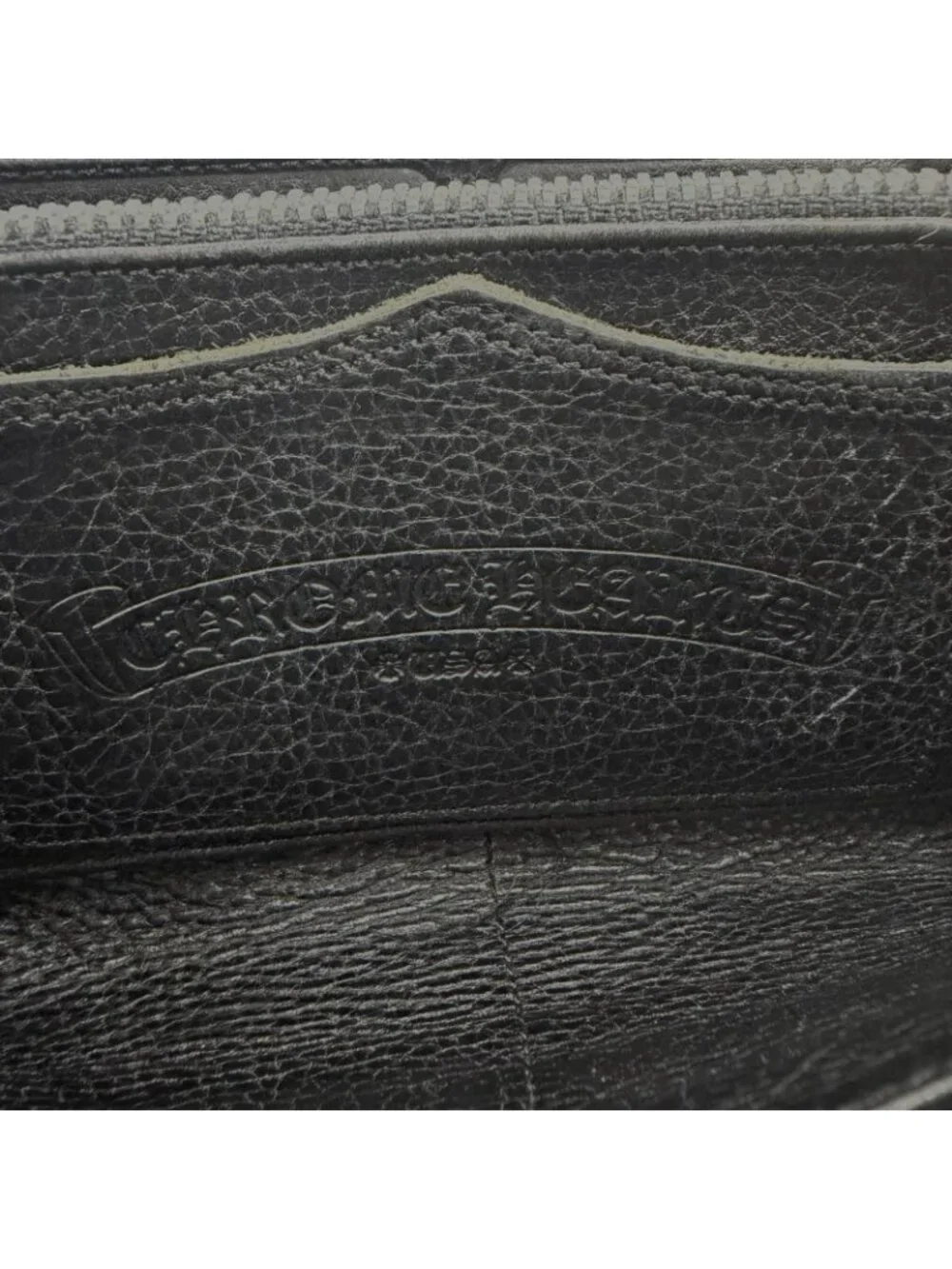 Chrome Hearts Rec Zip Plane Leather 925 Round Zip Wallet Black Silver